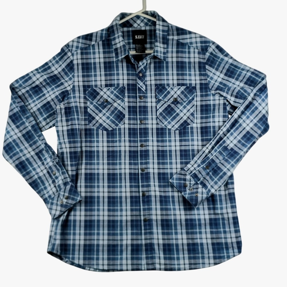 5.11 Tactical Button Down Shirt Mens Large Blue Plaid‎ Snap Front Long Sleeve